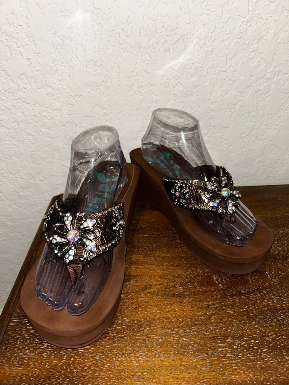 Safari Girl Jeweled Western Chunky Platform Thong Sandal Shoes
